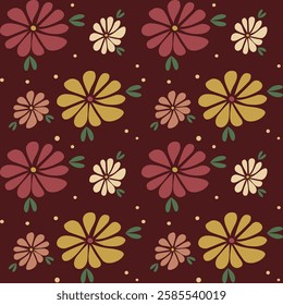 Vintage Flowers Seamless Pattern on Black Theme 