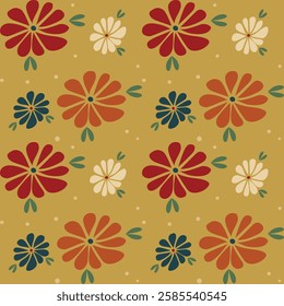 Vintage Flowers Seamless Pattern on Yellow Theme 