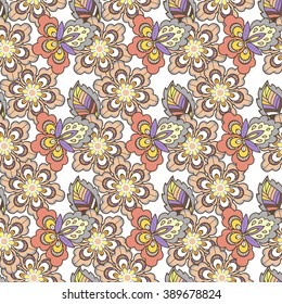 Vintage flowers seamless pattern in pastel colors. Decorative ornament backdrop for fabric, textile, wrapping paper.