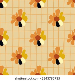 Vintage flowers seamless pattern. Retro groovy floral background. Abstract stylized botanical wallpaper. Design for fabric, textile print, wrapping paper, fashion, interior, cover, illustration