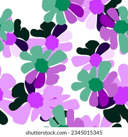 Flores antiguas sin costura. Fondo floral retro groovy. Resumen de papel tapiz botánico estilizado. Diseño para tela, imprenta textil, papel envolvente, moda, interior, cubierta, ilustración