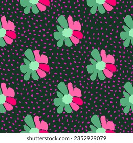 Vintage flowers seamless pattern. Retro groovy floral background. Abstract stylized botanical wallpaper. Design for fabric, textile print, wrapping paper, fashion, interior, cover, illustration