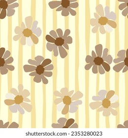 Flores antiguas sin costura. Fondo floral retro groovy. Resumen de papel tapiz botánico estilizado. Diseño para tela, imprenta textil, papel envolvente, moda, interior, cubierta, ilustración