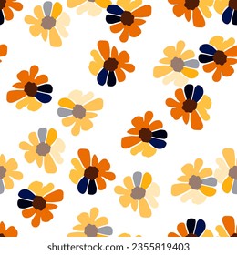 Vintage flowers seamless pattern. Retro groovy floral background. Abstract stylized botanical wallpaper. Design for fabric, textile print, wrapping paper, fashion, interior, cover, illustration