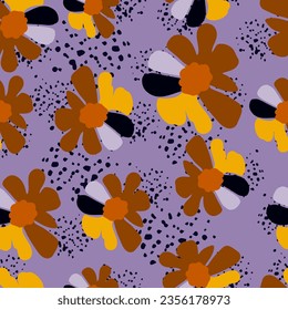Vintage flowers seamless pattern. Retro groovy floral background. Abstract stylized botanical wallpaper. Design for fabric, textile print, wrapping paper, fashion, interior, cover, illustration