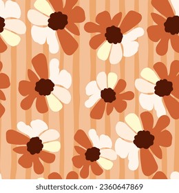 Vintage flowers seamless pattern. Retro groovy floral background. Abstract stylized botanical wallpaper. Design for fabric, textile print, wrapping paper, fashion, interior, cover, illustration