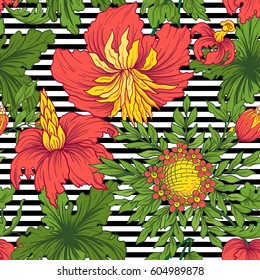 Vintage flowers seamless pattern. Stock vector illustration. 