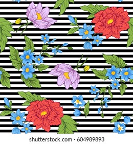 Vintage flowers seamless pattern. Stock vector illustration. 