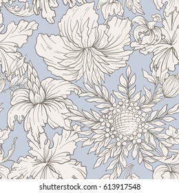 Vintage flowers seamless pattern. Stock vector illustration.