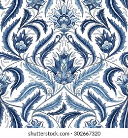 Vintage flowers seamless  pattern. Traditional decorative retro ornament. Fabric, textile, wrapping paper, card background, wallpaper template.Monochrome texture.