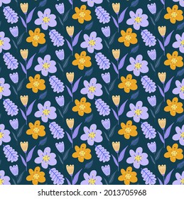 Vintage flowers seamless pattern, trendy print. Flower repeating texture, background. Scandinavian Floral. Vector illustration