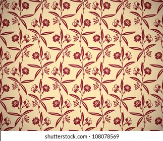 Vintage flowers seamless wallpaper pattern, vector background.