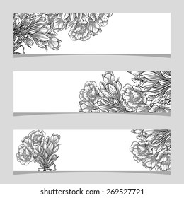 Vintage flowers. Three floral banners. Flower vector background brochure template.