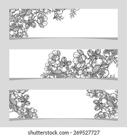 Vintage flowers. Three floral banners. Flower vector background brochure template.