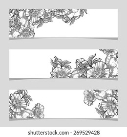 Vintage flowers. Three floral banners. Flower vector background brochure template. 
