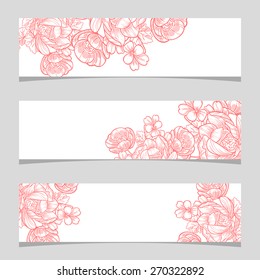 Vintage flowers. Three floral banners. Flower vector background brochure template.