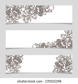 Vintage flowers. Three floral banners. Flower vector background brochure template.