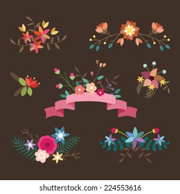 Vintage flowers vector design elements. Retro floral set for wedding invitations or other design. 
