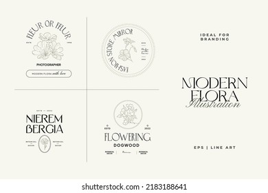 Vintage Flowers Vector Signs or Logo Templates. Retro Floral Illustration with Classy Typography. Feminine Logo. Modern Logo Template for florist, photographer, fashion blogger, design studio.