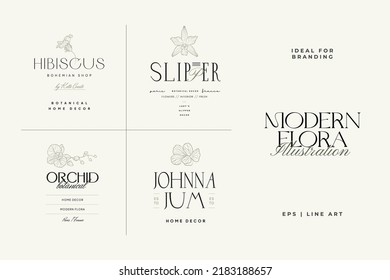 Vintage Flowers Vector Signs or Logo Templates. Retro Floral Illustration with Classy Typography. Feminine Logo. Modern Logo Template for florist, photographer, fashion blogger, design studio.