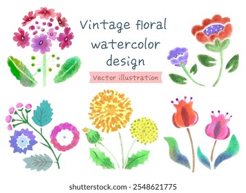 Vintage Flowers in Watercolor Style (Vector Art)
