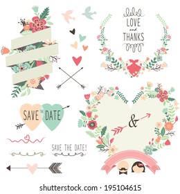 Vintage Flowers Wedding invitation design elements- Illustration