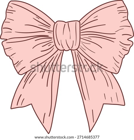Vintage fluffy pink bow. Vector isolated illustration.
