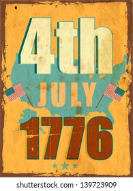 Vintage flyer, poster or background for  American Independence day with text 4th July 1776.