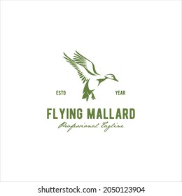 Vintage Flying Duck Mallard Waterfowl Logo Design