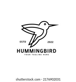 Vintage flying hummingbird logo design monoline style for your company and brand