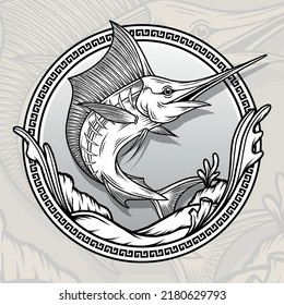 Vintage Flying Marlin Fish Illustration. Premium vector