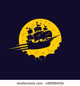 vintage flying ship logo - vector