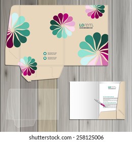 Vintage folder template design for corporate identity with flowers. Stationery set