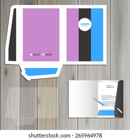 Vintage folder template design for corporate identity with three color shapes. Stationery set