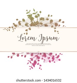 Vintage foliage wedding invitation frame, border, wreath, watercolor style cover template