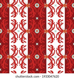 Vintage folk pattern in bright colors with deer antlers and stars seamless background