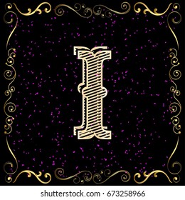 vintage font alphabet and floral label design named i