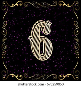 vintage font alphabet and floral label design named 6