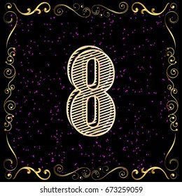 vintage font alphabet and floral label design named 8