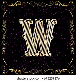 vintage font alphabet and floral label design named w