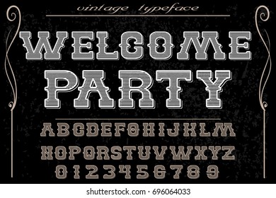 vintage font alphabet handcrafted vector named welcome party