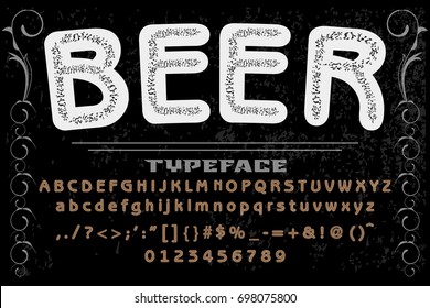 vintage font alphabet handcrafted vector Font.Alphabet.Script.Typeface.Label named beer