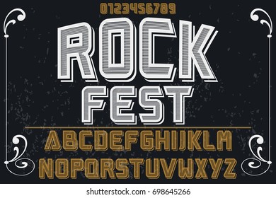 vintage font alphabet handcrafted vector named rock fest