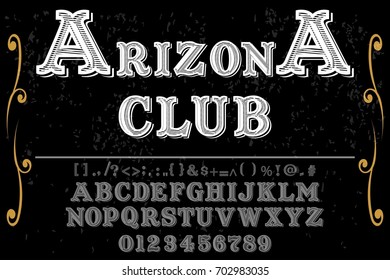 vintage font alphabet handcrafted vector named arizona club