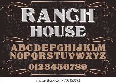 vintage font alphabet handcrafted vector named Ranch House