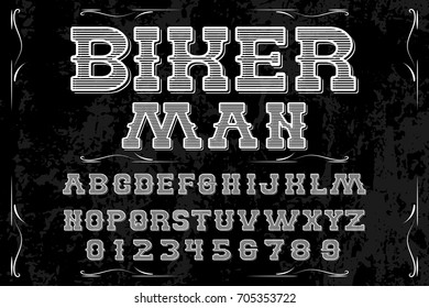 vintage font alphabet handcrafted vector named biker- man