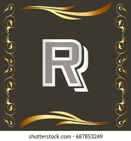 vintage font alphabet and monogram golden floral lettering label design named r