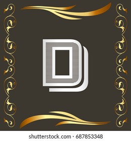 vintage font alphabet and monogram golden floral lettering label design named d