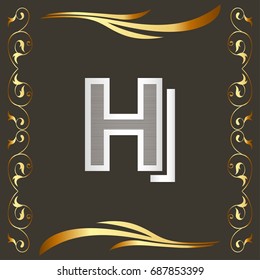 vintage font alphabet and monogram golden floral lettering label design named h