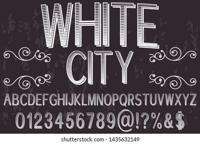 vintage Font alphabet Script Typeface handcrafted handwritten vector label design old style.Shadow Effect.vintage Hand Drawn.Retro Typography.Vector Illustration.white city